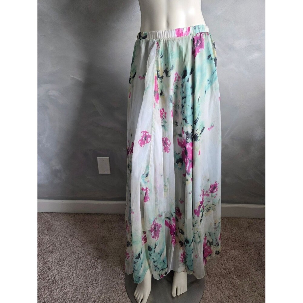 Chicwish Floral Chiffon Maxi Skirt Boho multi-color watercolor print Sz M/L